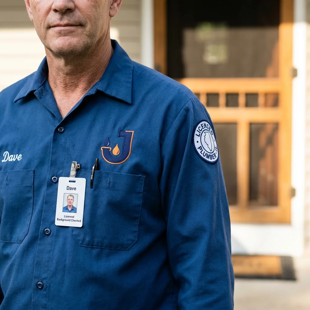 Licensed plumber showing ID badge in Tornillo, TX