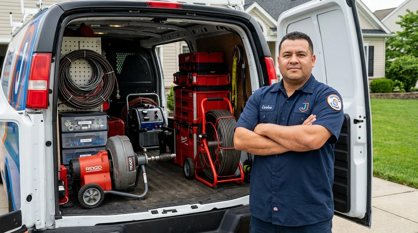 Professional drain cleaning equipment and Johns Plumbing LLC plumber in Tornillo