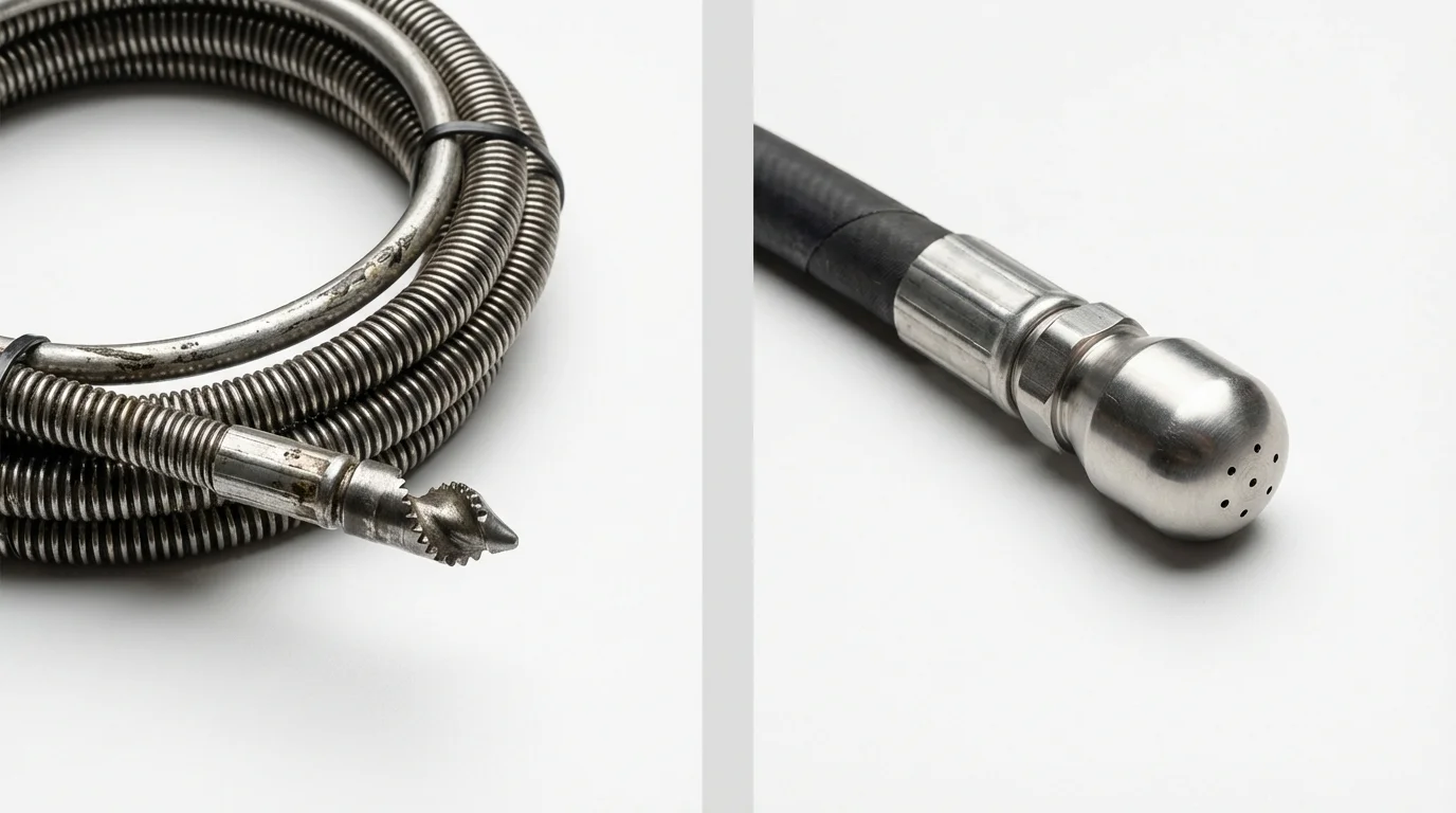Drain snake cable and hydro jetting nozzle used for drain cleaning in Tornillo, TX