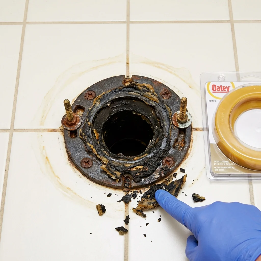 Failed wax ring showing water seepage at the base of a toilet in a Tornillo, TX home